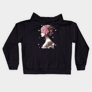 Floral lady, cute girl and pink flowers, watercolor roses and butterflies, cute, anime, kawaii, seasonal Kids Hoodie